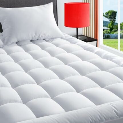 TEXARTIST King Mattress Pad Cover Cooling Mattress Topper 400 TC Cotton Pillow Top Mattress Cover Quilted Fitted Mattress Protector with 8-21 Inc