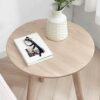 Round Side Table 100% Solid Wood Occasional Table Minimal Scandinavian End Table for Living Room Sofa Table (Whitewash Oak)