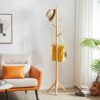 YMYNY Wooden Coat Rack Stand, Hall Tree Free Standing with 8 Hooks, Hallway Coat Hanger Hat Stand for Bag Umbrella Clothes Scarves, Adjustable Si
