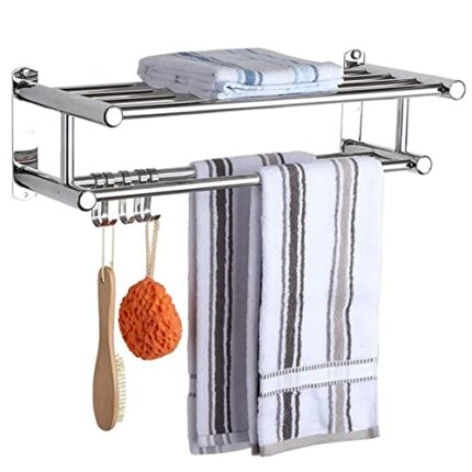 Towel Rail Wall Mounted Towel Rack 304 Stainless Steel Bathroom Storage Holder Rack Towel Rail Wall Mounted Towel with Hooks Towel Rack Stand Bat