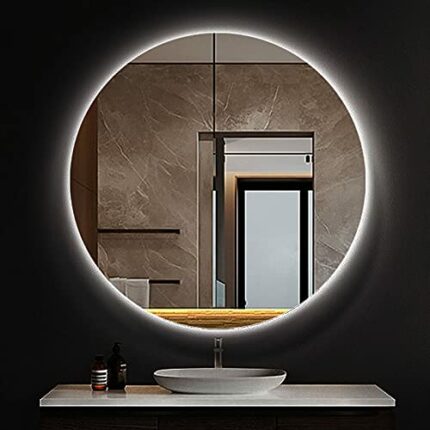 SkiPdr Bathroom Mirror Large round Illuminated Led, Backlit, Wall Mounted Lighted Makeup Vanity Bathroom Living ?Room Bedroo, White Light round,