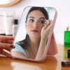 QRJ Folding Makeup Mirror,Shaving Mirror Tabletop Mirror Cheap Compact Mirrors Free Standing Travel Mirror or Bathroom Mirror for Travel Essentia