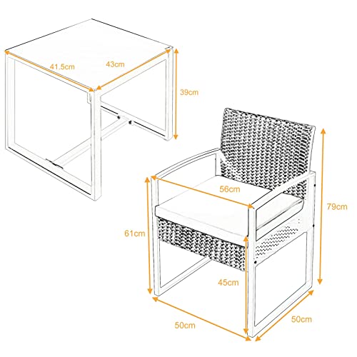 Rattan Garden Furniture Set, 3 piece Outdoor Patio furniture sofa set with 2 Armchairs and 1 table, Outdoor Seating for Bistro Front Porch Balcon