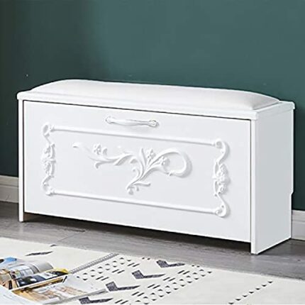 Entryway Bench With Hidden Shoe Rack,Solid Wood Shoe Cabinet Shoe Storage Bench,Premium Shoe Bench Shoe Organizer,White,70X24X42Cm