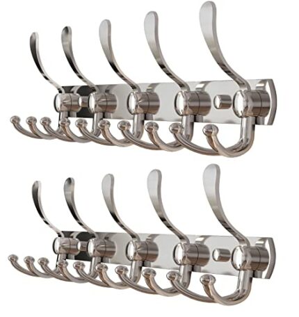 FairyCity Coat Hooks Wall Mounted 2 Pack Metal Coat Hooks Rail,5 Tri Hooks Wall Coat Hanger Rack for Great Home Storage Organization in Bedroom,B