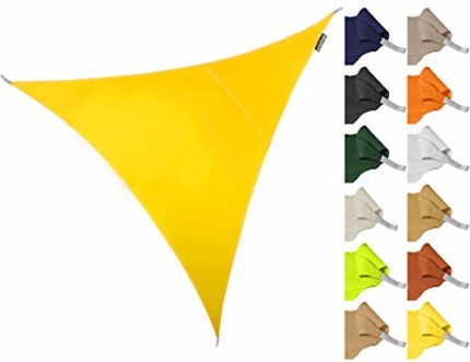 Kookaburra 3m Triangle Water Resistant Garden Patio Sun Shade Sail Canopy 96.5% UV Block with Free Rope (Yellow)