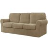CHUN YI 7 Piece Stretch Sofa Cover, 3 Seater Slipcover with Three Separate Cushions and Backrests, Jacquard Spandex Fabric(3 Seater,Sand)