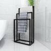 HOMERECOMMEND Metal Towel Bathroom Rack 3 Bars Freestanding Drying Shelf 3 Tier Storage Organizer Washcloths Holder (Black) (df569)