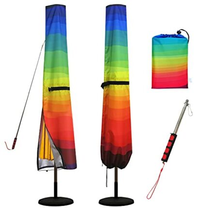 Daily Treasures Rainbow Patio Umbrella Covers, 420D Oxford Fabric Umbrella Covers Waterproof with Telescopic Rod-Outside Parasol Cover Fits 8ft t