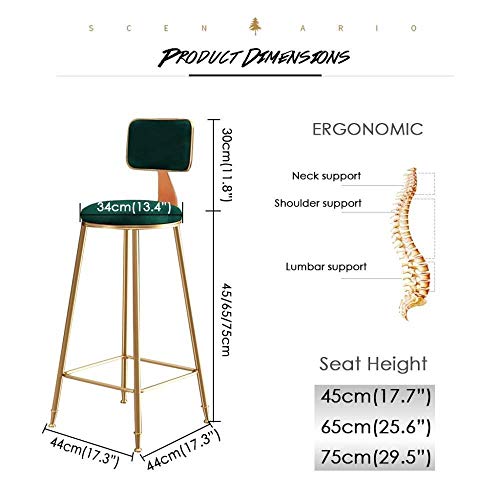 AANAN Stools,Stool,Bar Stool Dinner Chairs Upholstered Barstool with Gold Iron Legs Footrest and Back for Breakfast Bar, Pub, Counter, Kitchen an