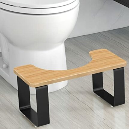 WOWOO 7" Squatting Toilet Stool, Bathroom Poop Stool for Adults, Wooden with Metal Potty Stool Anti-Slip, Brown and Black
