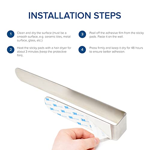 Joejis Self Adhesive Towel Rail 40cm Stainless Steel & Black Matte Bathroom Towel Holder Multiuse for Kitchen or Bathroom Towel Rail Drill-free (