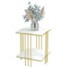 Marble Top Side Table Gold: 2 Tier Square White End Tables 44.5x44.5x55.5cm Sintered Stone Marbles Tabletop Modern Small Bedside with Metal Golde