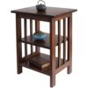 AERATI Side Table End Table with Grid Frame and 2 Storage Shelves Night Table Farmhouse Classic Style 40 x 30 x 54 cm