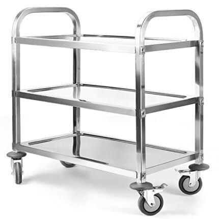 ybaymy 3 Tier Stainless Steel Trolley 750x400x835mm Kitchen Utility Cart Catering Storage Trolley with Locking Wheels for Kitchen,Hotels,Restaura