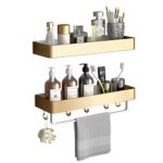 Bathroom Shelf with Hook Shower Shelves Wall Mounted Shower Rack Self Adhesive No Drilling Space Aluminum For Kitchen Toilet,gold,2 Tier 50cm