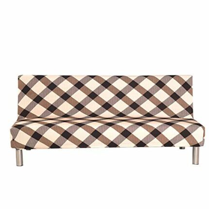 Armless Sofa Bed Cover Vintage Check Printing Couch Sofa Slipcover Futon Cover 3 Seater Elastic Full Folding Couch Sofa Cover fits Folding Sofa B