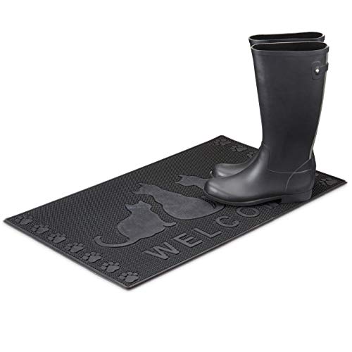 Relaxdays Rubber Doormat with Cat Pattern, Welcome Mat of Anti-Slip and Weather-Proof in Snow and Rain with Cats 0.5 x 75 x 45 cm, Black