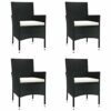vidaXL Garden Dining Set 5 Piece, Table and Chairs with Cushions, Outdoor Lounge Set for Patio, Dinner Table Set, Modern Style, Black Poly Rattan