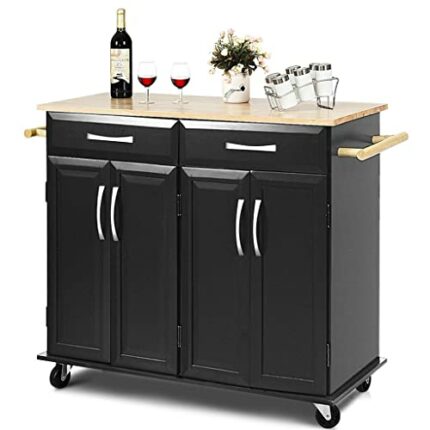 N/A Rolling Kitchen Trolley Island Cart Wood Top Storage Cabinet Utility With/Drawers For Living Room