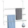 3 Tier Over the Door Towel Rail, Hanging Towel Rack for Bathroom, Adjustable Towel Holder with 2 Hooks for Storage Drying Towels Clothes, White