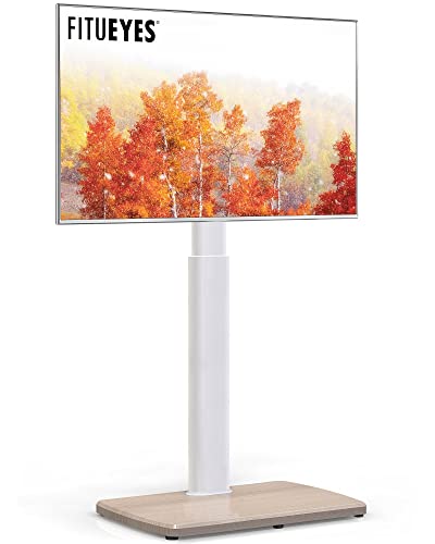FITUEYES White TV Floor Stand 1.4m with 20mm Wood Base for 32-70 Inch TV, Tall TV Stand with 60° Swivel & 6 Height Adjustment, Corner Slim TV Sta