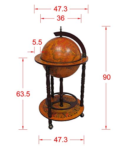 WestWood Vintage Globe Shaped Mini Bar | Drinks Cabinet Whisky Wine Spirits Cabinet | Decanter Storage | Alcohol Host Trolley | Ancient World Map