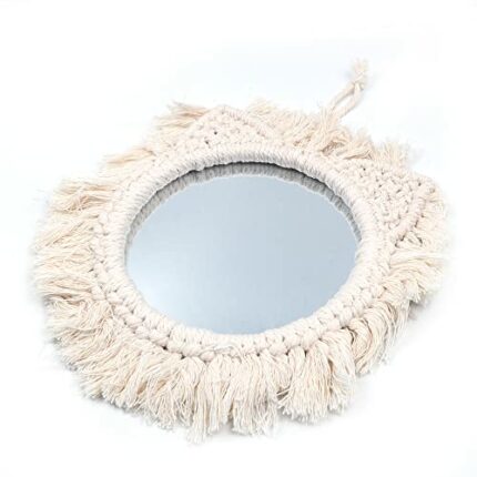 Tiardey Hanging Wall Mirror with Boho Fringe Round Decorative Mirror for Apartment Living Room Bedroom Home Decor-Cat Style