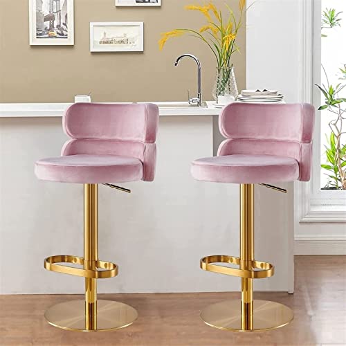 Pink Velvet Swivel Barstools Set of 2 Counter Bar Chair Adjustable High Bar Stools with Backs Armless Kitchen Island Hight Stainless Steel Titani