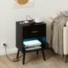 Aobafuir Nightstand with Charging Station and LED Lights,Bedside Table with 1 Drawer,Modern Night Stand,End Table for Bedroom, Living Room,Black