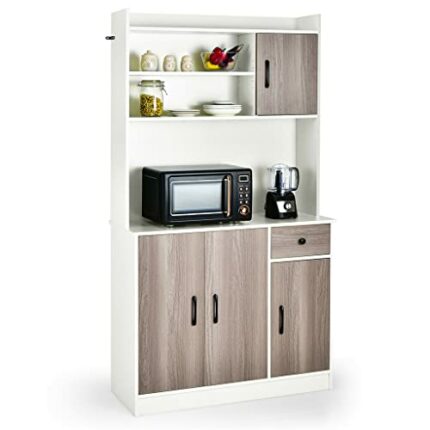 DSHGDJF 4 Door 71" Kitchen Buffet Storage Cabinet With Drawers Adjustable Shelves Wooden Dining Cabinet