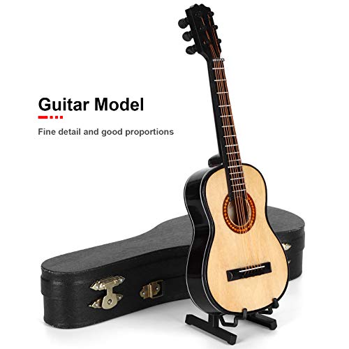 ALREMO HUANGXING - Classical Guitar Model,Miniature Wooden Mini Guitar Musical Instrument Ornaments with Stand/guitar case, for Dollhouse Model B