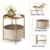 danpinera Round Side Table with Fabric Storage Basket, Metal Side Table Small Bedside Table Nightstand with Removable Tray Top for Living Room, B