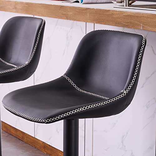 YOUNIKE Bar stools Set of 2, PU Leather Counter Height Bar Stool, Adjustable Hydraulic Swivel Island Bar Stool with Back, Home and Kitchen- Black