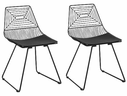 Set of 2 Metal Accent Dining Chairs Stool PU Leather Pad Black Beatty