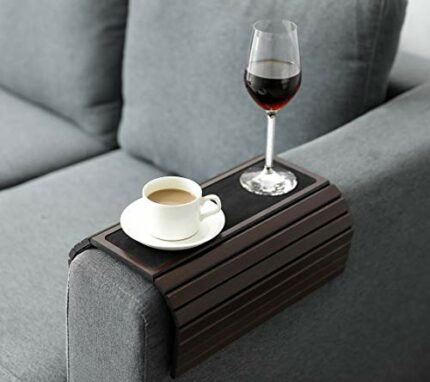 Bamboo Sofa Couch Arm Tray, Foldable Couch Arm Table, Convenient Cup Holder, Drink Coaster and Remote Caddy for Your Sofa Armrest, (16.5" L x 13.