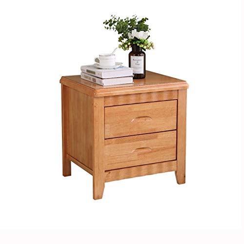 LUKEO Natural Wood Color Solid Wood Bedside Table, Bedroom Double Drawer Design Bedside Table