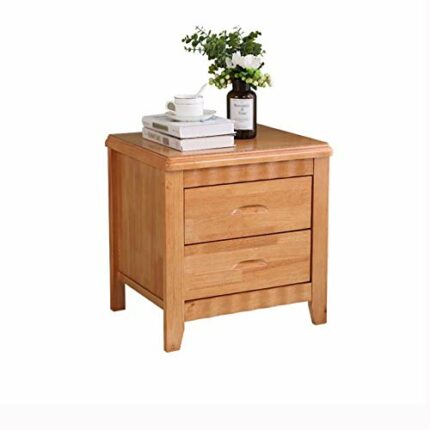 N/A Natural Wood Color Solid Wood Bedside Table, Bedroom Double Drawer Design Bedside Table