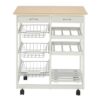 QUANJJ Moveable Kitchen Cart With Two Drawers & Two Wine Racks & Three Baskets White With Trolley Cart Dining