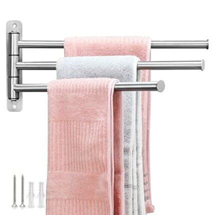 BOBLIUE Swivel Towel Rail,Towel Rack Wall Mounted,3-Arm Folding Towel Holder-40cm/Stainless steel Towel Hanger/Towel Storage Rack/Towel Rails for