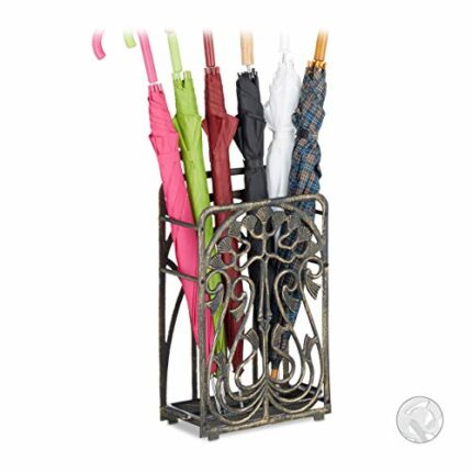 Relaxdays Cast Iron Umbrella Stand, Rectangular, with Drip Tray, Massive, Vintage, HxWxD: ca 48.5 x 30.5 x 16 cm, Bronze, 16 x 30.5 x 48.5 cm