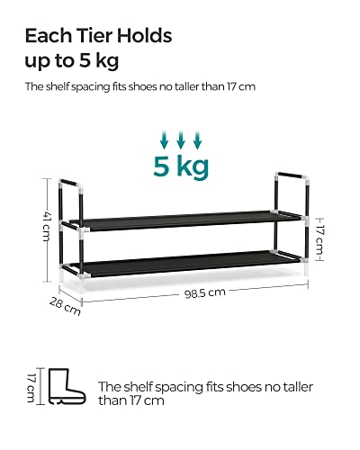 SONGMICS 2-Tier Rack, Shoe Storage for Hallway Closet, Slim and Space-Saving, Metal Frame, Non-Woven Fabric Shelves, Black LSH052B01