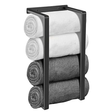 Towel Rail Wall Mounted, 40CM Stainless Steel Black Vertical Towel Rack, 2 Bar Rail Bath Metal Towel Storage Racks for Rolled Salon Towel