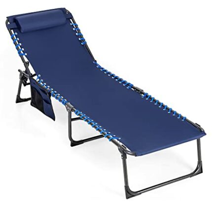 ALPHA CAMP Outdoor Folding Sun Loungers for Garden, Folding Reclining Sunloungers Lounger, Portable Sunbed with Pillow and 5 Position for Garden,