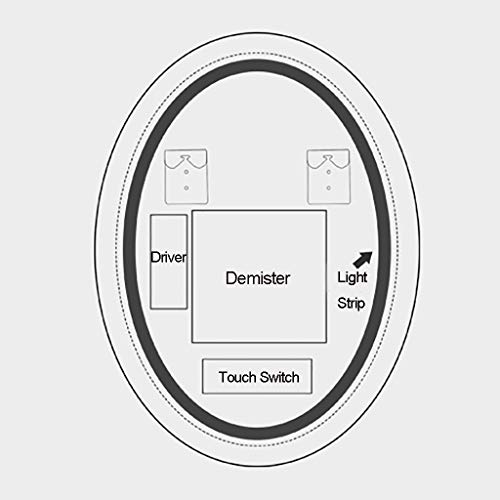 Illuminated Bathroom Mirror with Led Light and Touch Sensor Wall Mounted Oval Makeup Shaving No Border, h,