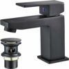 Luckyhome Basin Mixer Tap with Pop up Waste,Washroom Square Single Lever Chrome Brass Mixer Tap