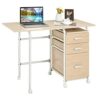 WALNUT Folding Computer Laptop Desk On Wheels Home Office Furniture With 3 Drawers Desk (Color : Argento, Size : 18.5"x20"x29")