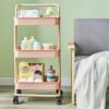 UXZDX Kitchen furniture Multi-Layer Steel Frame Wood Partition Multifunction Organizer Cart With Wheels Kitchen trolley (Color : A, Size : 3-Tier
