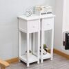 Ruication Pair of Bedside Table Storage Cabinet With 1 Drawer White Wooden Furniture Shelf Side Table Slim Tall Telephone Table Chest of Drawers