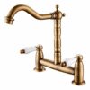 Ghopy Kitchen Sink Mixer Taps 2 Hole Deck Mounted Antique Brushed Brass Swivel Spout Bridge Mixer Tap